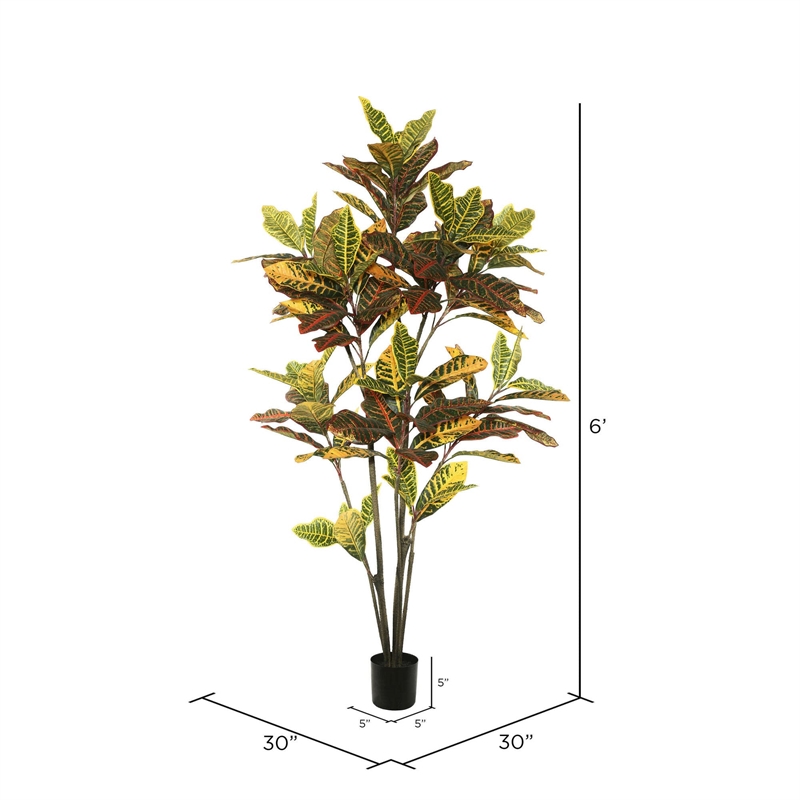 Vickerman 6' Potted Artificial Green and Orange Croton Tree