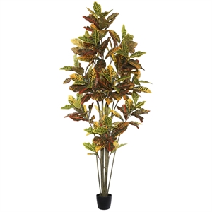 Vickerman 7' Potted Artificial Green and Orange Croton Tree
