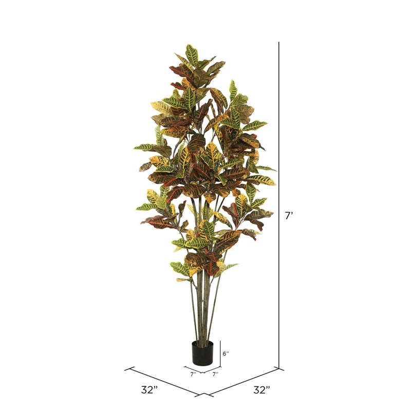 Vickerman 7' Potted Artificial Green and Orange Croton Tree