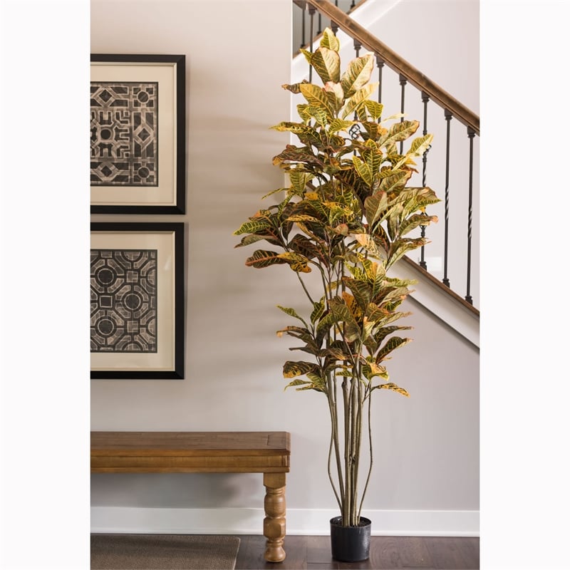Vickerman 7' Potted Artificial Green and Orange Croton Tree