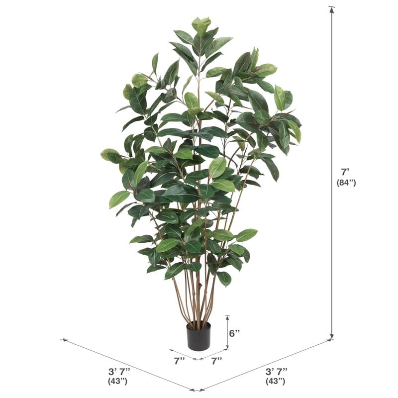 Vickerman 7' Potted Artificial Green Rubber Tree.