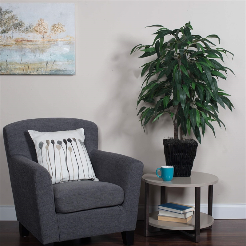 Vickerman 4' Artificial Mango Bush with Square Willow Basket in Green