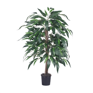 Vickerman 4' Artificial Mango Bush with Black Plastic Pot in Green