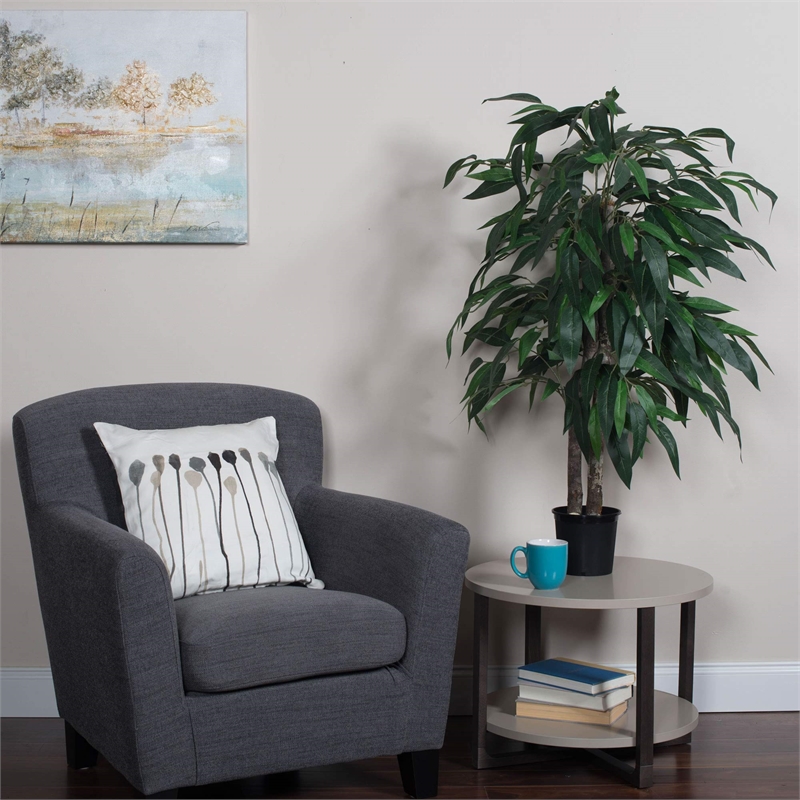 Vickerman 4' Artificial Mango Bush with Black Plastic Pot in Green
