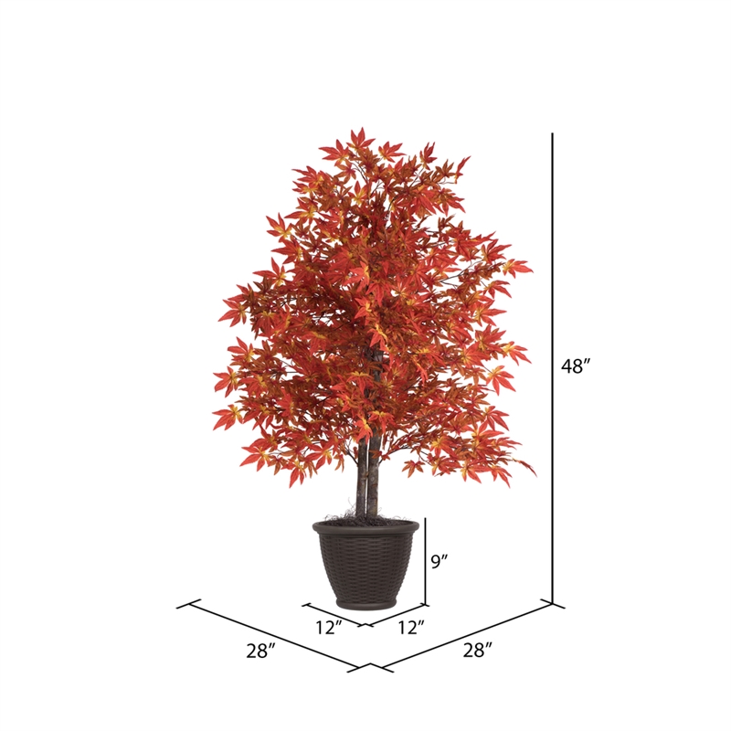 Vickerman 4' Artificial Maple Bush with Rattan Basket in Orange