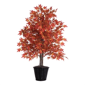 Vickerman 4' Artificial Maple Bush with Rattan Basket in Orange