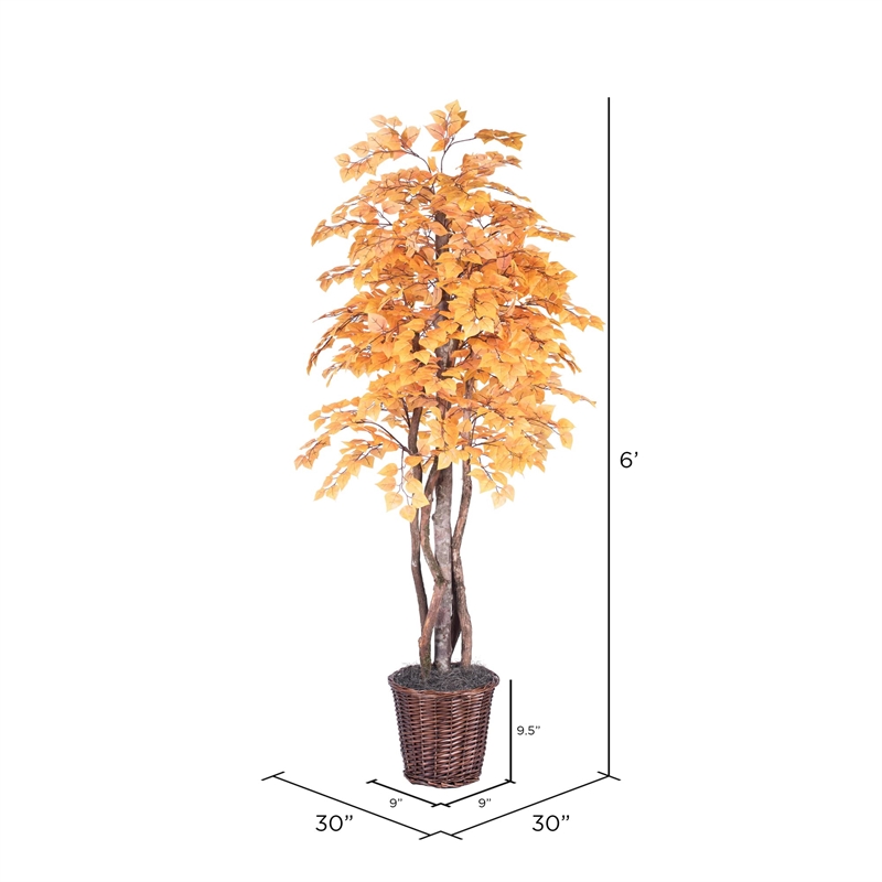 Vickerman 6' Artificial Aspen Executive Tree with Rattan Basket in Orange