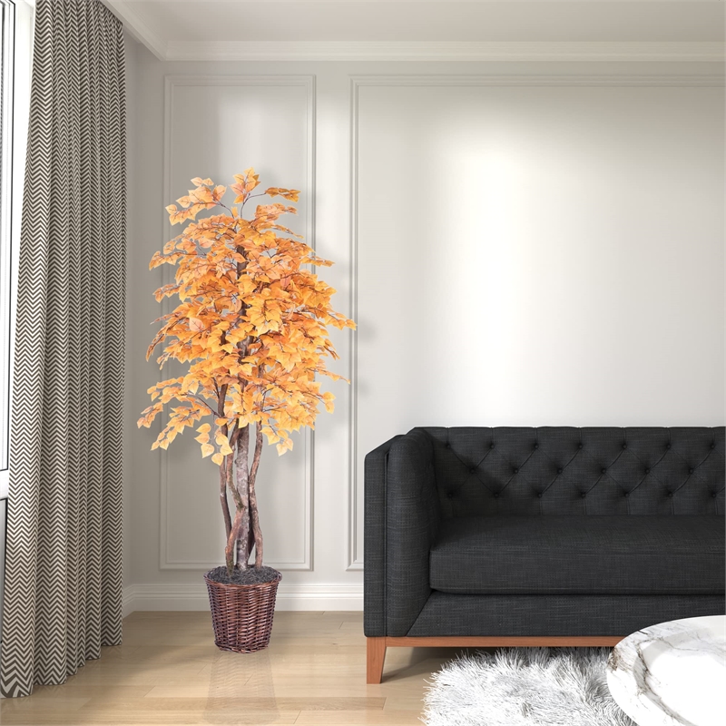 Vickerman 6' Artificial Aspen Executive Tree with Rattan Basket in Orange