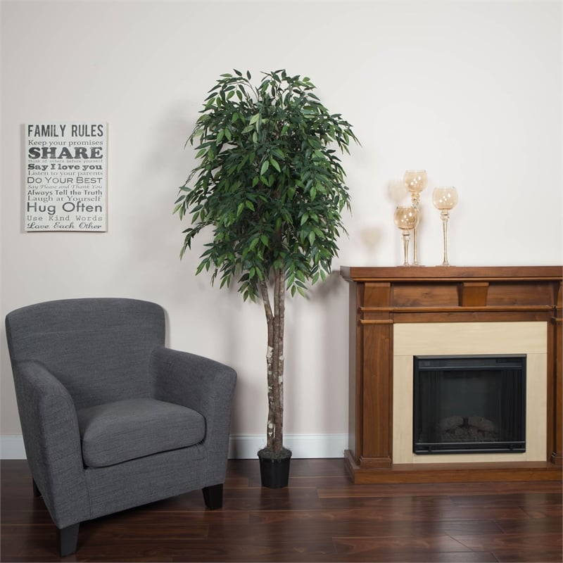 Vickerman 6' Artificial Smilax Deluxe Tree with Black Plastic Pot in Green