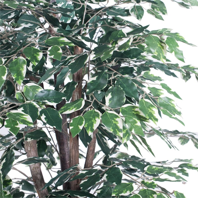 Vickerman 6' Artificial Variegated Ficus Executive Tree w/ Basket in Green/White