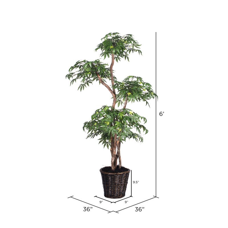 Vickerman 6' Artificial Multi Level Japanese Maple Tree with Basket in Green