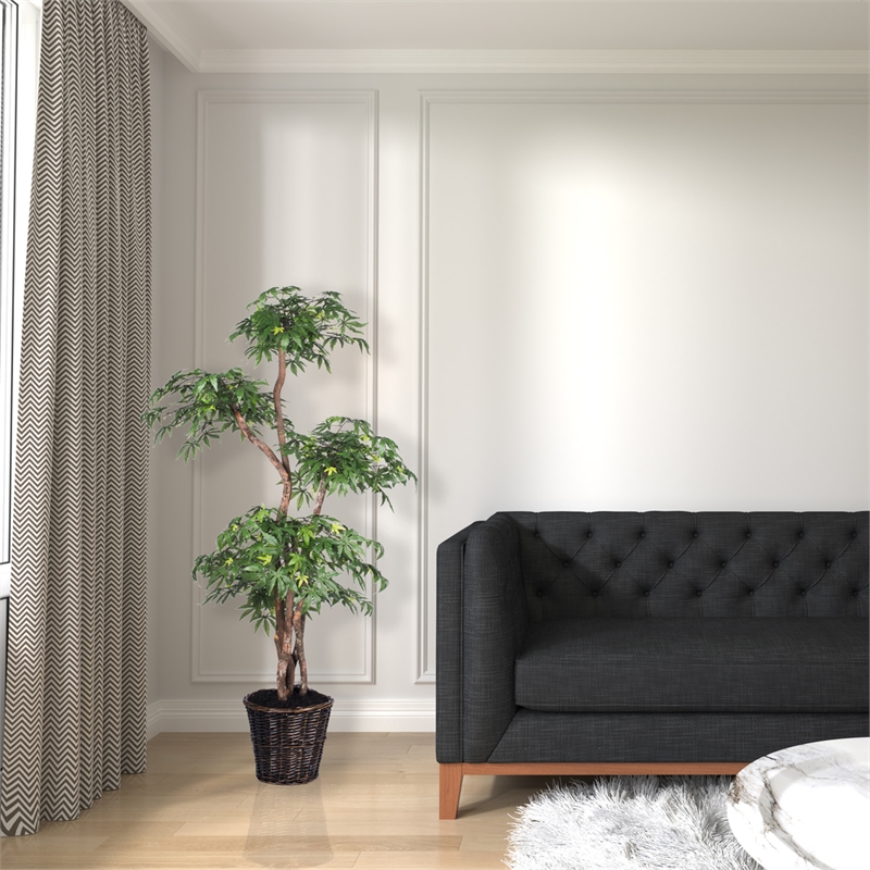 Vickerman 6' Artificial Multi Level Japanese Maple Tree with Basket in Green