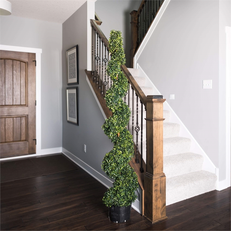 Vickerman 6' Plastic Artificial Potted Boxwood Spiral Tree in Green