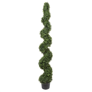 Vickerman 6' Plastic Artificial Potted Boxwood Spiral Tree in Green