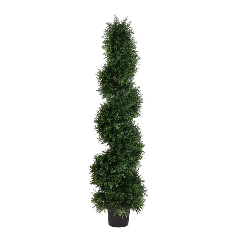 Vickerman 4' Plastic Artificial Potted Cedar Spiral Tree in Green