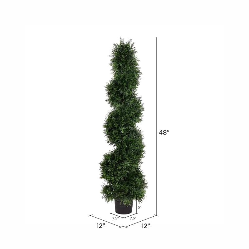 Vickerman 4' Plastic Artificial Potted Cedar Spiral Tree in Green