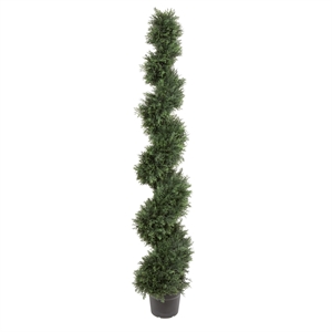 Vickerman 6' Plastic Artificial Potted Cedar Spiral Tree in Green