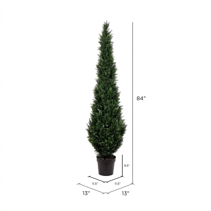 Vickerman 7' Contemporary Plastic Artificial Potted Cedar Tree in Green