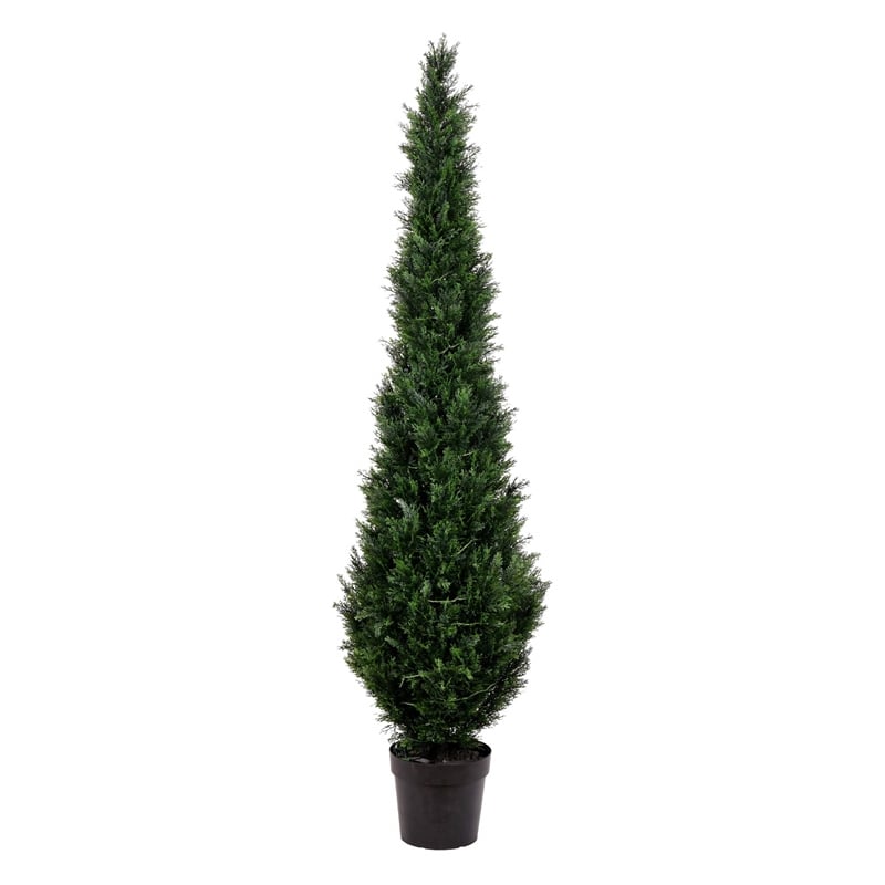 Vickerman 7' Contemporary Plastic Artificial Potted Cedar Tree in Green
