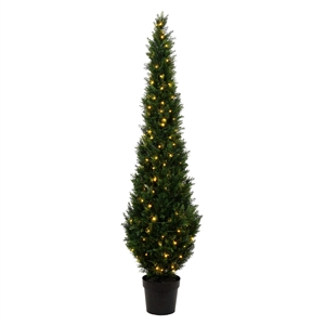 Vickerman 7' Contemporary Plastic Artificial Potted Cedar Tree with LED in Green
