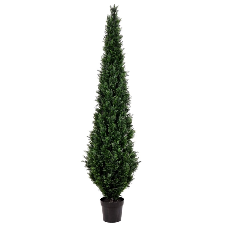 Vickerman 8' Contemporary Plastic Artificial Potted Cedar Tree in Green