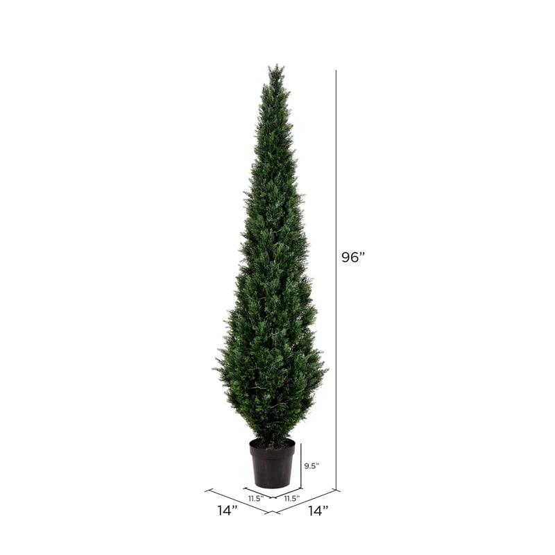Vickerman 8' Contemporary Plastic Artificial Potted Cedar Tree in Green