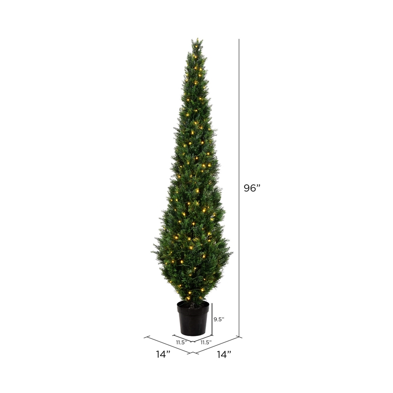 Vickerman 8' Contemporary Plastic Artificial Potted Cedar Tree with LED in Green