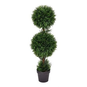 vickerman 3' plastic artificial double ball cedar topiary in green finish