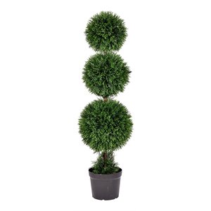 vickerman 4' plastic artificial triple ball cedar topiary in green finish