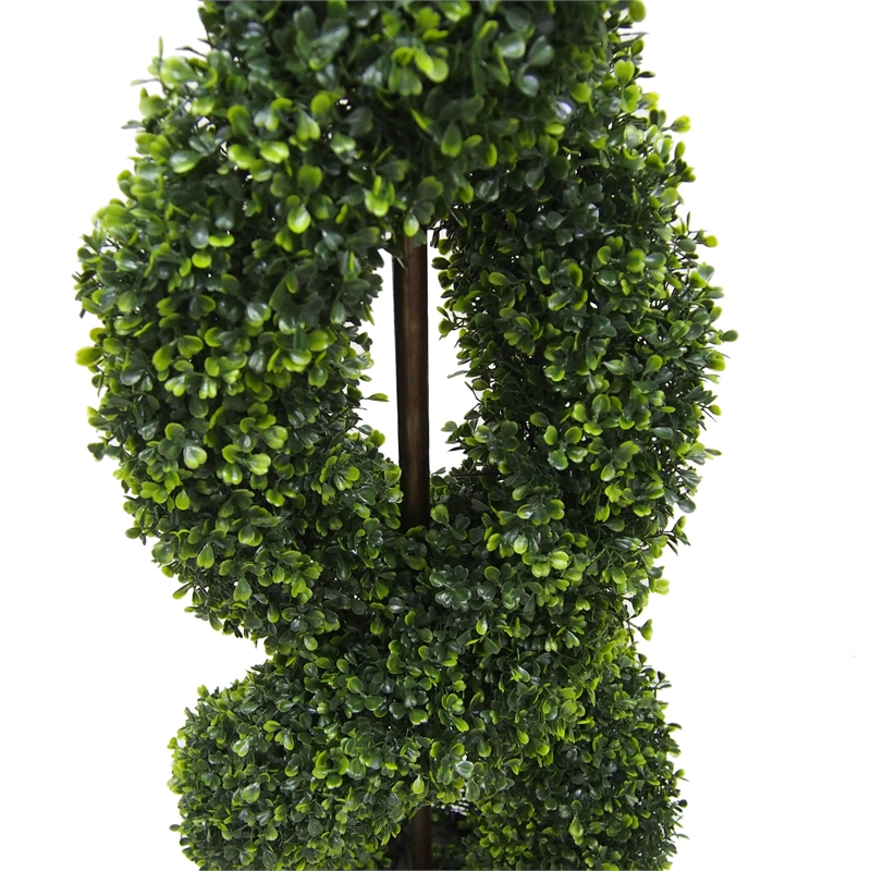 Vickerman 5' Artificial Boxwood Double Spiral Topiary with Black Pot in Green