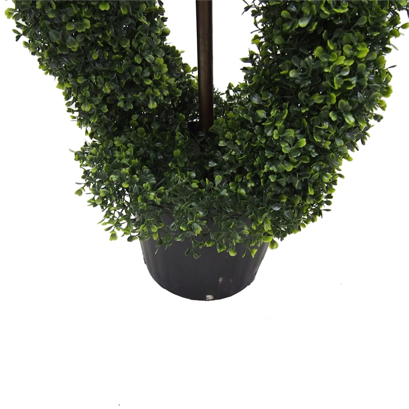 Vickerman 5' Artificial Boxwood Double Spiral Topiary with Black Pot in Green