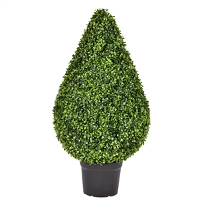 Vickerman 19&quot Artificial Boxwood Teardrop Shaped Bush with Black Pot in Green