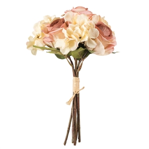 Vickerman 13&quot Fabric Artificial Rose Hydrangea Bouquet in Cream/Pink (Set of 2)