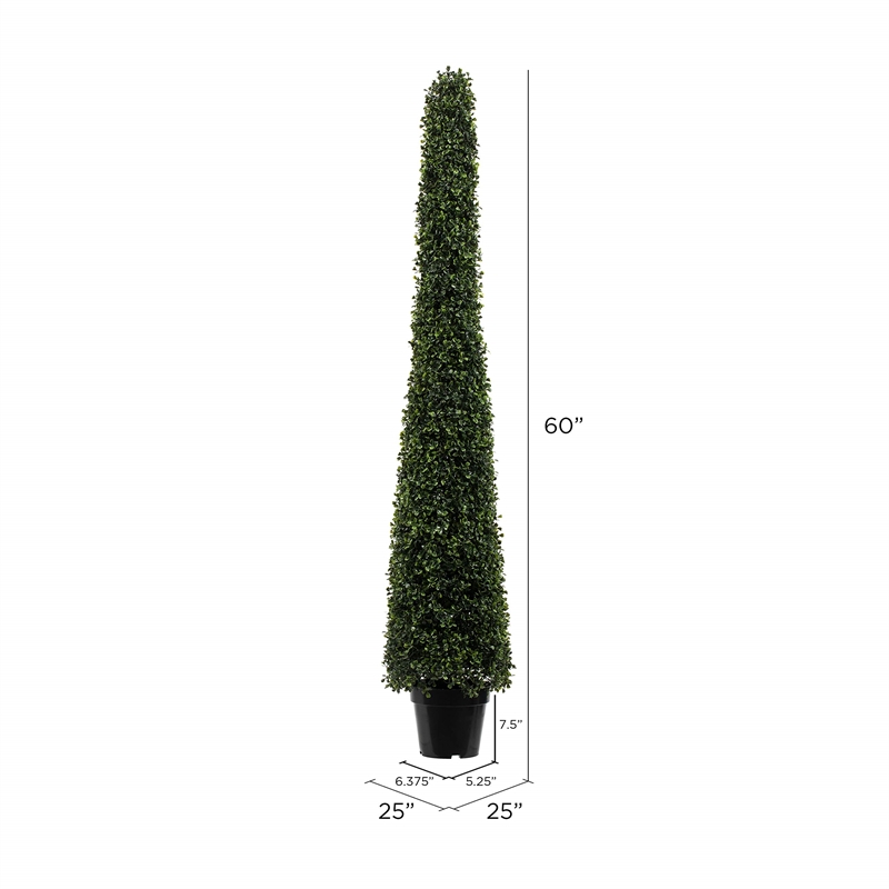 Vickerman 5' Contemporary Plastic Potted Artificial Boxwood Cone in Green