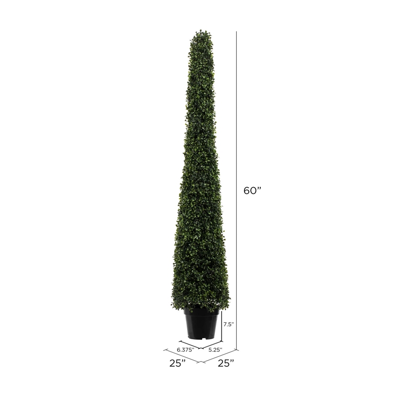 Vickerman 5' Contemporary Plastic Potted Artificial Boxwood Cone in Green