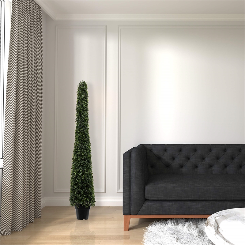 Vickerman 5' Contemporary Plastic Potted Artificial Boxwood Cone in Green