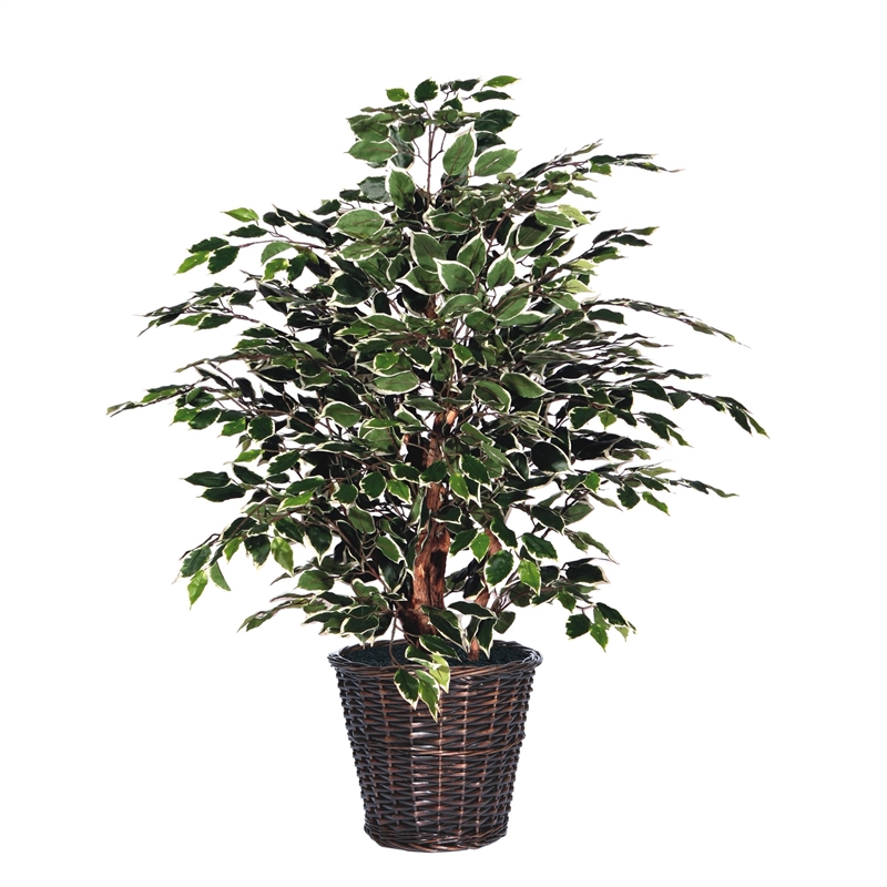 Vickerman 4' Artificial Variegated Extra Full Bush with Basket in Green/White