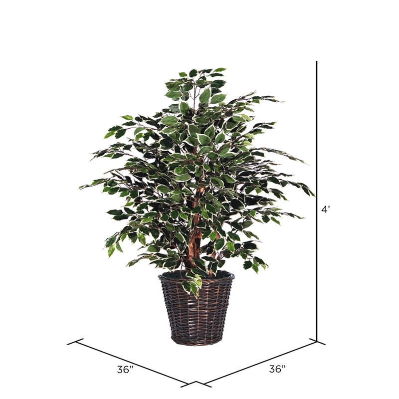 Vickerman 4' Artificial Variegated Extra Full Bush with Basket in Green/White