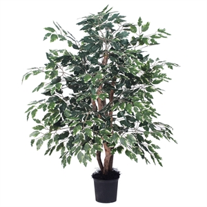 Vickerman 4' Artificial Variegated Extra Full Bush with Black Pot in Green/White