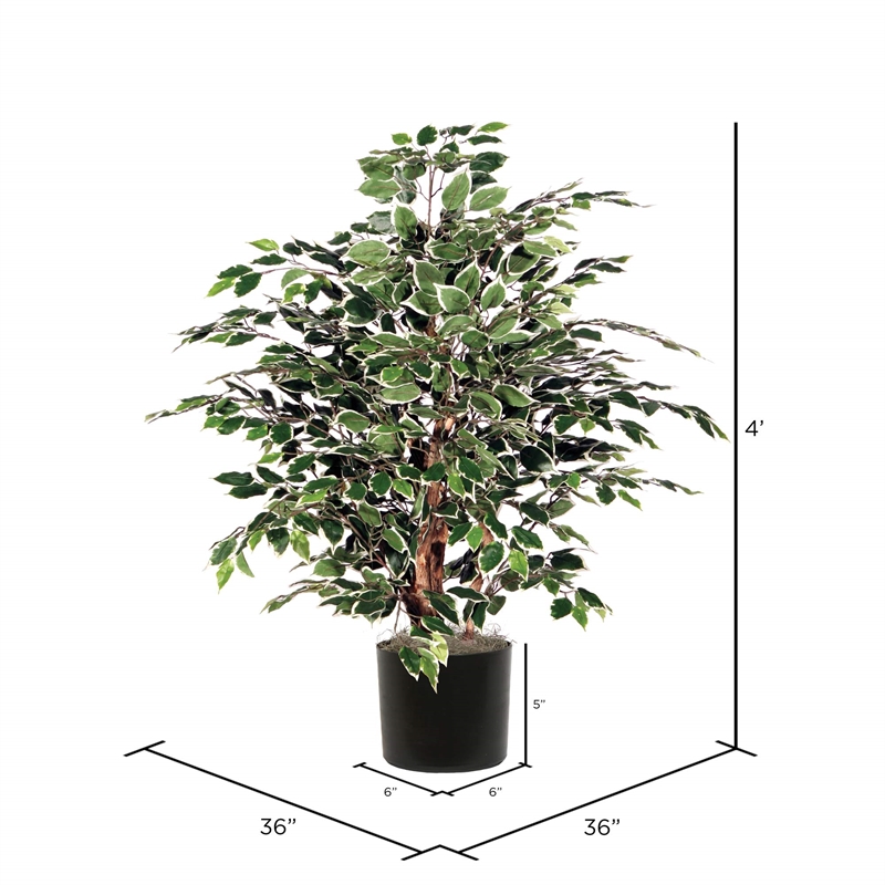 Vickerman 4' Artificial Variegated Extra Full Bush with Black Pot in Green/White