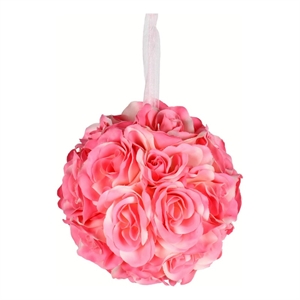 Vickerman 6&quot Contemporary Fabric Artificial Rose Ball in Pink (Set of 2)