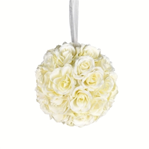 Vickerman 8&quot Contemporary Fabric Artificial Rose Ball in White
