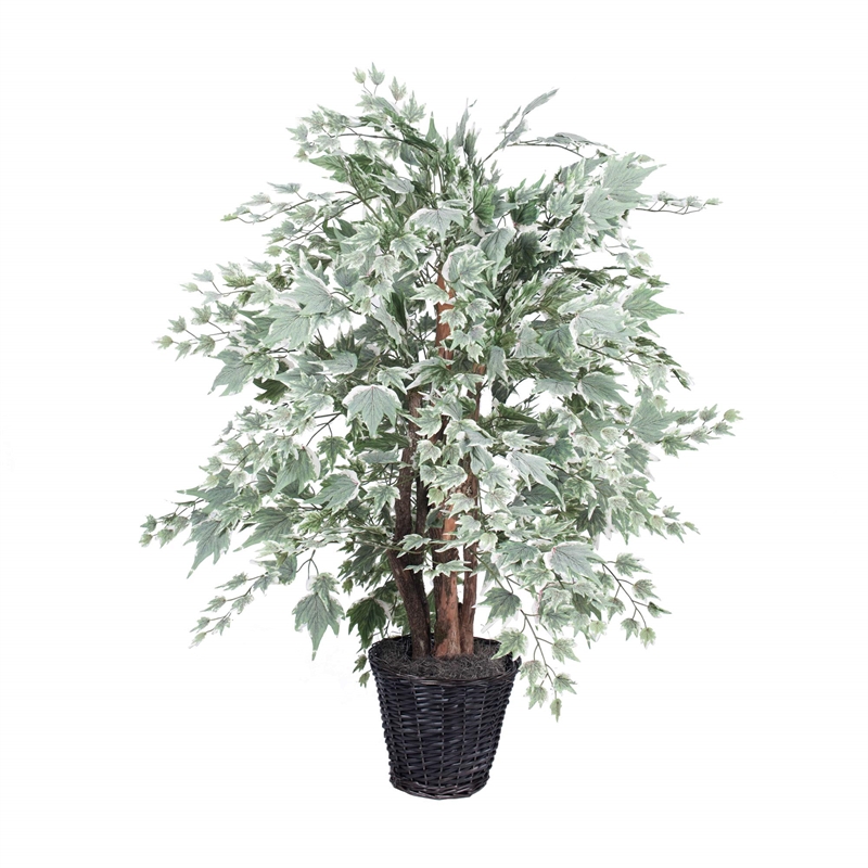 Vickerman 4' Artificial Maple Extra Full Bush with Basket in Green/Silver