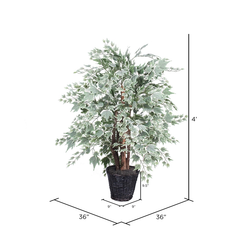 Vickerman 4' Artificial Maple Extra Full Bush with Basket in Green/Silver