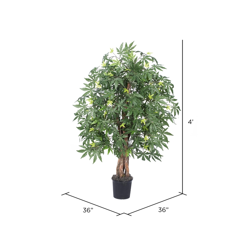 Vickerman 4' Artificial Japanese Maple Bush with Black Pot in Green