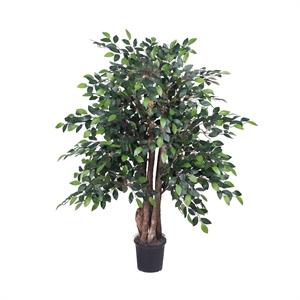 Vickerman 4' Artificial Mini Ficus Extra Full Bush with Black Pot in Green