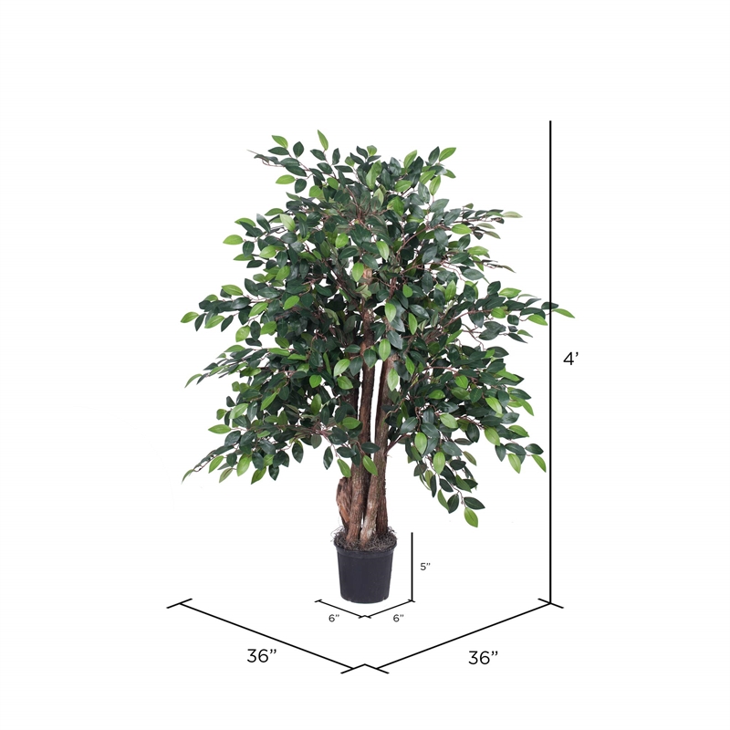 Vickerman 4' Artificial Mini Ficus Extra Full Bush with Black Pot in Green