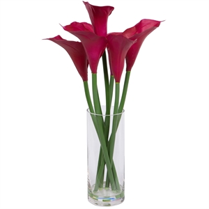 Vickerman 24&quot Plastic Artificial Calla Lillies with Glass Vase in Purple