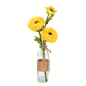 Vickerman 15&quot Fabric Artificial Camellia with Glass in Yellow (Set of 2)