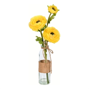 Vickerman 15&quot Fabric Artificial Camellia with Glass in Yellow (Set of 2)